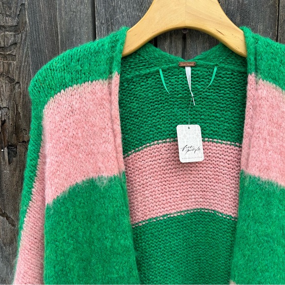 NWT Free People Mantra Cardi Cardigan Fern Green Pink Blush M/L - Picture 4 of 16